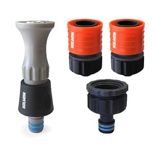 Holman Hose Nozzle & Connector Set Grip N Lock Plastic Hi-Flow 18mm 