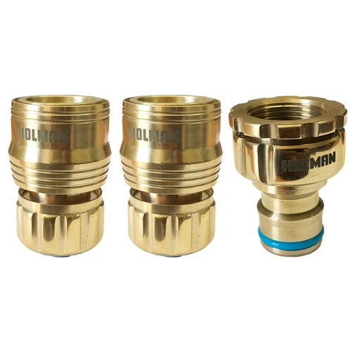 Holman Hose Connector Set Grip N Lock Brass 18mm